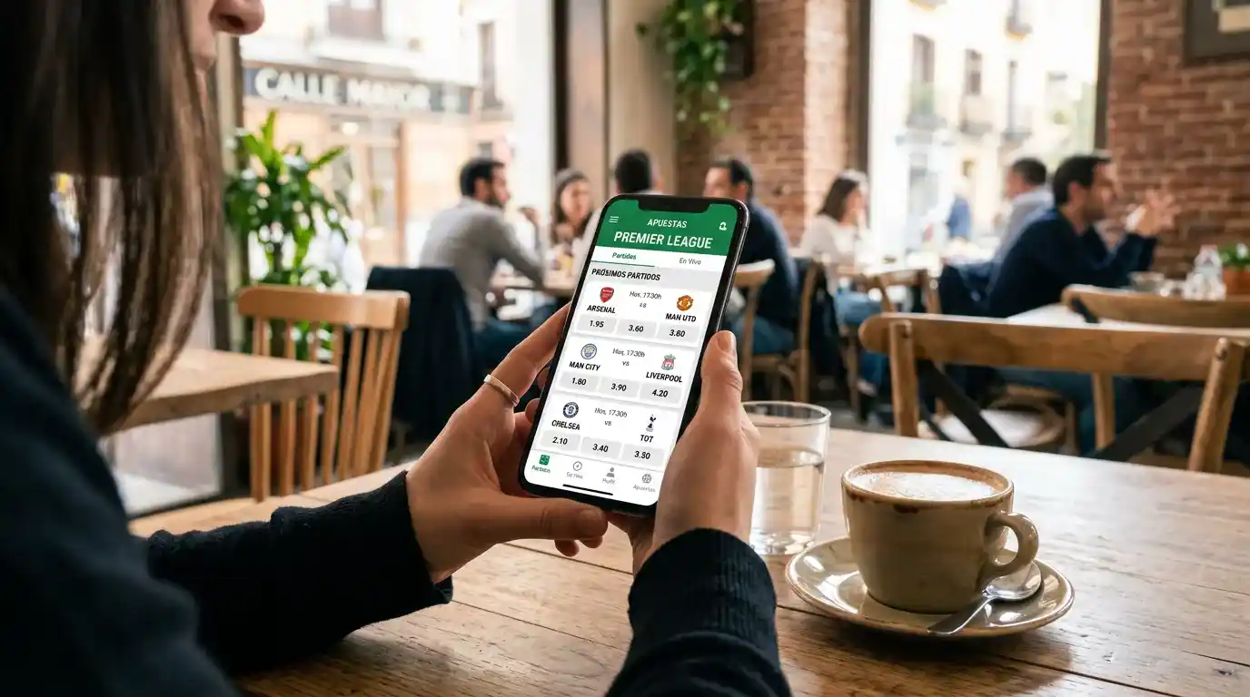 Persona usando una aplicacion de apuestas deportivas en su smartphone