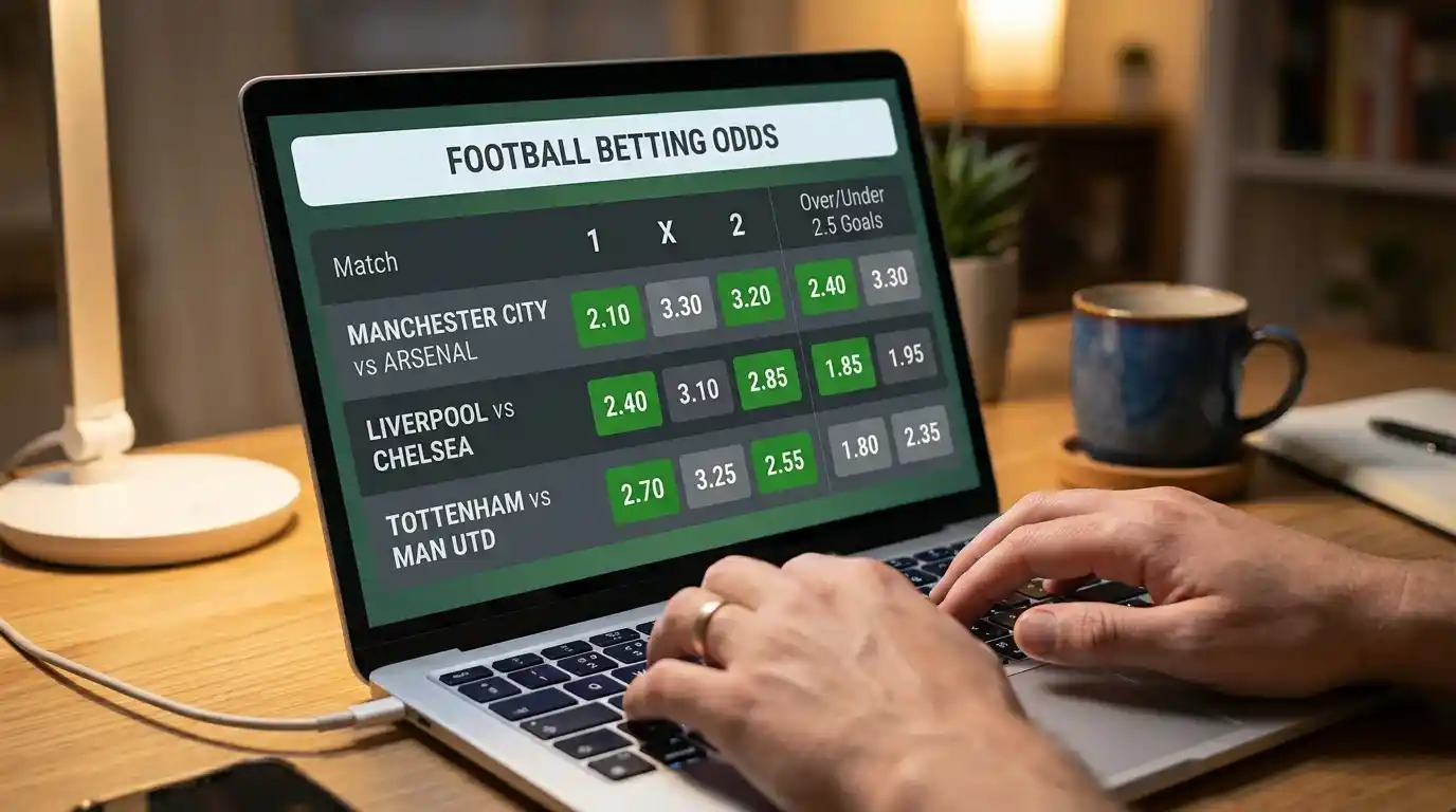 Pantalla mostrando cuotas y mercados de apuestas para un partido de la Premier League