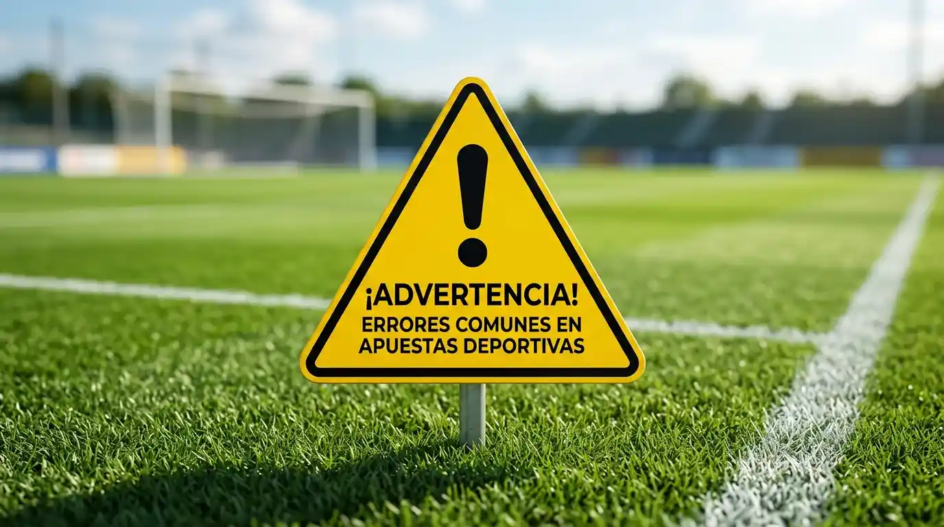 Señal de advertencia triangular amarilla sobre fondo de césped de fútbol