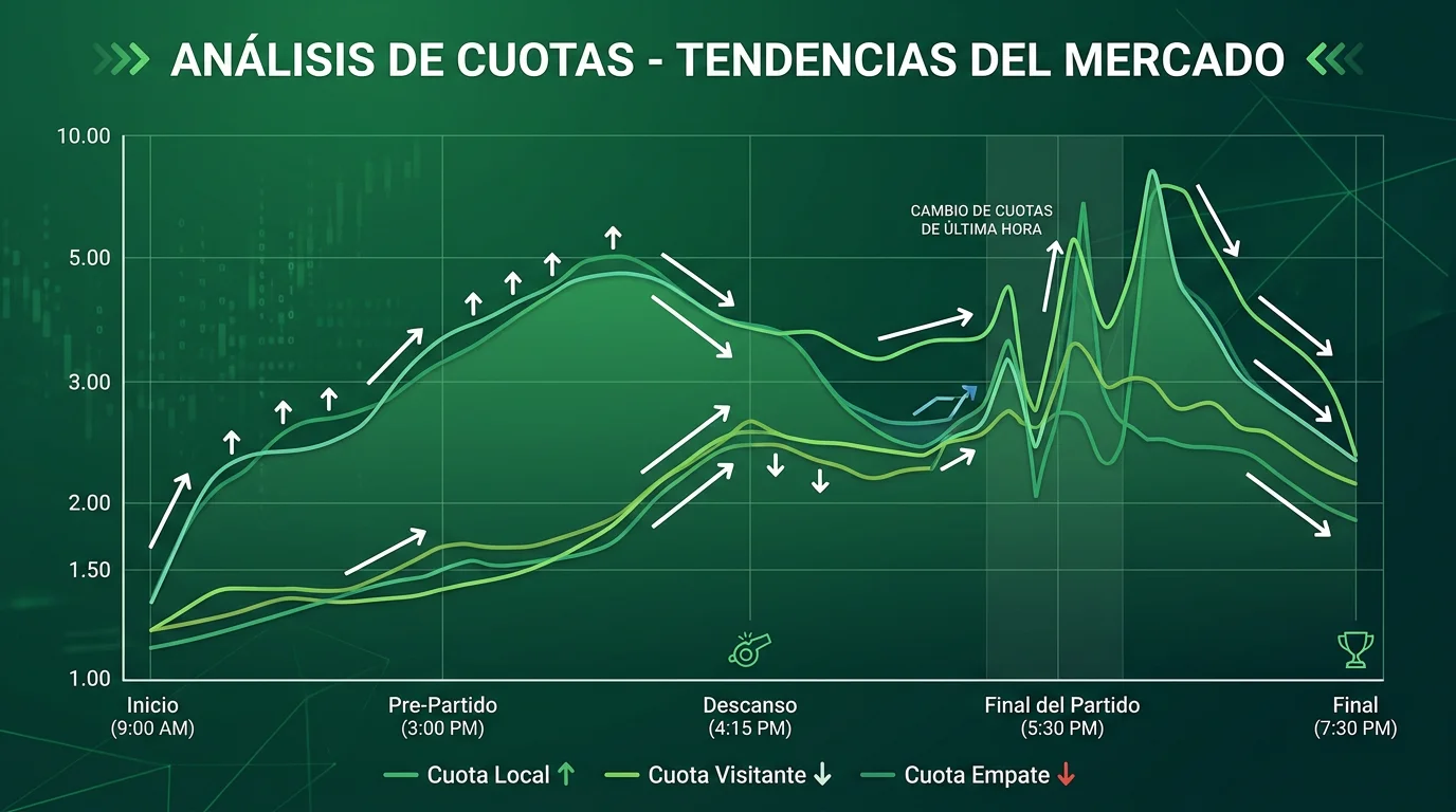 Gráfico de líneas con flechas ascendentes y descendentes sobre fondo verde