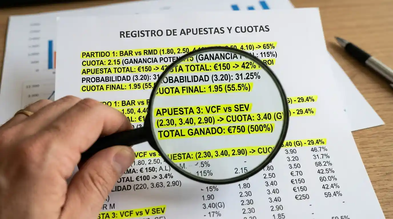Lupa sobre hoja con números y porcentajes destacados en marcador amarillo